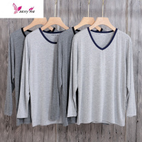 男士长袖上衣单件薄款秋衣夏莫代尔棉大码弹力体恤睡衣打底衫 FISH BASKET