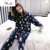 中长款开衫长袖睡衣女棉韩版大码胖MM家居服薄款圣诞风睡衣 FISH BASKET