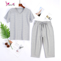 夏季男士棉薄款睡衣短袖短裤休闲可外穿空调服护膝盖家居服 FISH BASKET