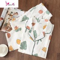 孕妇棉纱布睡衣女春天薄款开襟哺乳期棉麻产妇产后月子服 FISH BASKET