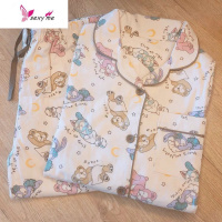 日系小熊棉睡衣女长袖长裤可爱兔子睡衣月子服家居服 FISH BASKET