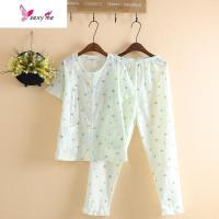 日系水洗布睡衣女薄款短袖长裤可爱人造棉布睡衣家居服 FISH BASKET