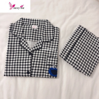 日系芝麻街棉睡衣格子甜饼怪两件套男女韩风ins短袖情侣家居服 FISH BASKET