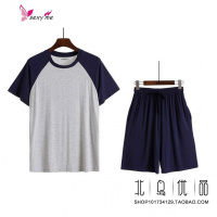 男士睡衣莫代尔纤维宽松休闲加大短袖T恤家居服夏 FISH BASKET