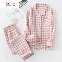 睡衣女薄款棉纱格子棉日系纱布长袖家居服 FISH BASKET