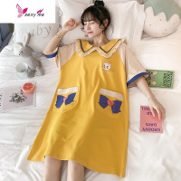 睡衣睡裙女夏季薄款棉短袖天可爱美少女学生大码棉服 FISH BASKET