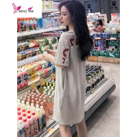 睡裙夏季薄款棉少女短袖学生宽松棉中长款T恤睡衣连衣裙夏天 FISH BASKET