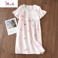 棉纱布睡裙女士睡衣薄款棉舒适家居裙可爱风少女家居服连衣裙 FISH BASKET