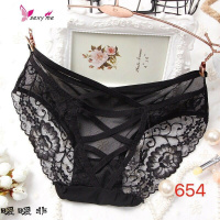 性感女士内裤女性惑情毒棉档低腰镂空透明蕾丝三角裤大码黑色 FISH BASKET