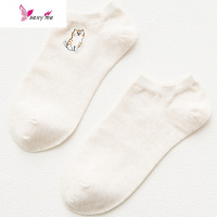 夏季情侣女低帮短袜 可爱刺绣猫咪小鱼豆豆鞋船袜棉袜子5双 FISH BASKET袜子