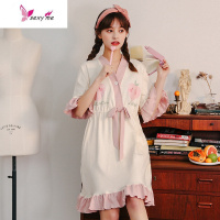 夏天睡衣女日系可爱棉短袖和服睡裙女夏公主风韩版学生薄款 FISH BASKET