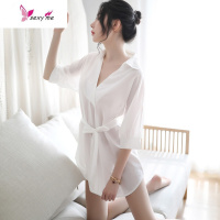 女士白色雪纺很仙的男友风衬衣白衬衫夏季性感私房睡衣长款老公裙 FISH BASKET睡裙