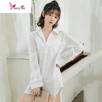 性感睡衣女夏莫代尔睡裙薄款白衬衫长袖服秋男友风宽松可外穿 FISH BASKET