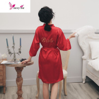 新娘晨袍女冰丝中长款婚袍伴娘团婚礼睡袍浴袍夏性感睡衣结婚 FISH BASKET