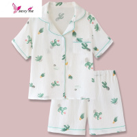 日系の盆栽仙人掌泡泡棉纱睡衣女夏季短袖学生宽松家居服 FISH BASKET