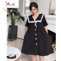 睡衣女棉睡裙宽松大码娃娃领女士睡裙时尚可外穿家居服 FISH BASKET