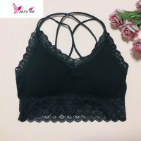 欧洲站夏季新款裹胸细交叉带美背冰丝抹胸蕾丝花边性感内衣带胸垫 FISH BASKET