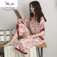 睡衣女士夏季薄款棉短袖中裤五分裤女装夏装碎花大码家居服 FISH BASKET