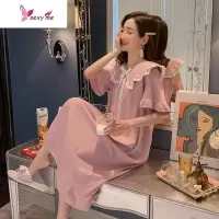 睡衣女夏季睡裙棉短袖可爱宫廷公主风家居服长款孕妇睡裙 FISH BASKET