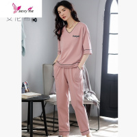 睡衣女夏棉短袖长裤薄款宽松棉休闲夏季女士家居服可出 FISH BASKET