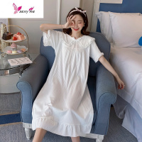 睡裙女夏棉短袖可爱甜美仙女宫廷睡衣女公主风长款睡裙宽松 FISH BASKET