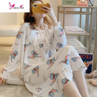 睡裙女长款清新长袖可爱夏季孕妇薄款公主宽松睡衣大象 FISH BASKET