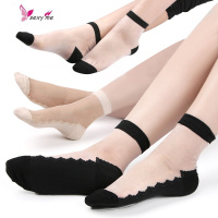 水晶丝袜子女超薄透明蕾丝玻璃日系韩国学院风中筒 棉底丝袜女短 FISH BASKET丝袜