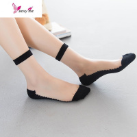 袜子女超薄中筒玻璃丝袜日系潮透明水晶袜棉底防滑条纹卡丝袜 FISH BASKET丝袜