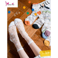 夏天薄款透明玻璃丝袜子女中筒袜棉韩版学院风可爱小碎花卡丝袜 FISH BASKET丝袜