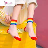 透明玻璃丝袜子女ins潮水晶丝彩虹中筒袜日系学院风短袜薄款夏季 FISH BASKET袜子