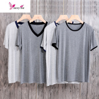 夏季睡衣男冰丝 莫代尔短袖T恤拼接打底衫男装衣服半袖上衣家居服 FISH BASKET