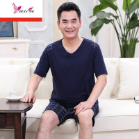夏季棉宽松男装家居服爸爸薄款短袖加大码中老年男士睡衣两件套 FISH BASKET