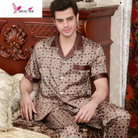 中年男士爸爸睡衣夏天薄款冰丝纯短袖长裤男土中老年人男装夏季 FISH BASKET