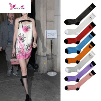 欧货三角字母P透明网红金银丝袜子女潮款ins薄丝网袜及膝小腿长袜 FISH BASKET丝袜