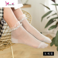 珍珠金银丝袜子韩国亮丝花边镂空夏超薄船袜水晶丝银葱短丝袜子女 FISH BASKET丝袜