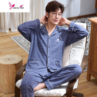 睡衣男士棉长袖开衫男青年家居服大码休闲 FISH BASKET