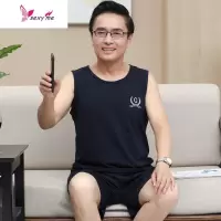 莫代尔睡衣男夏季背心薄款中老年休闲男士爸爸无袖家居服夏天 FISH BASKET