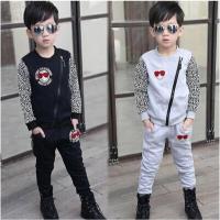 2018春秋款童装男童新款韩版长袖豹纹中小大童宝宝拉链卫衣套装潮