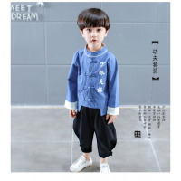 男孩中国风汉服儿童2018秋季新款7唐装棉麻绣花中小童套装民族服