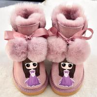 女童雪地靴2018冬新款毛球儿童靴子真皮保暖宝宝棉靴小女孩公主靴