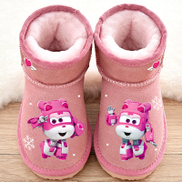 超级飞侠小爱儿童雪地靴2018冬季新款真皮女童短靴小女孩卡通童靴