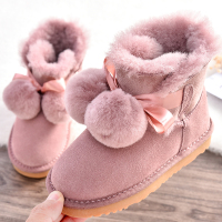羊皮毛一体女童雪地靴新款2018可爱毛球儿童靴子真皮保暖宝宝棉靴