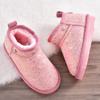 儿童雪地靴2018冬新款亮片加绒保暖宝宝童靴女童短靴休闲黑色靴子