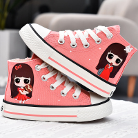 儿童帆布鞋2018秋新款女童小白鞋透气宝宝布鞋女孩板鞋高帮休闲鞋