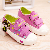 儿童帆布鞋2018秋季新款涂鸦女童布鞋魔术贴板鞋小学生透气休闲鞋