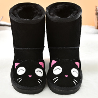 儿童雪地靴女童牛皮靴子小动物中筒靴保暖男童宝宝棉靴反季清仓