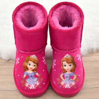 女童雪地靴卡通公主真皮中筒靴2018冬季新款儿童棉靴可爱女孩童靴