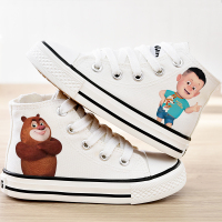 儿童帆布鞋男童卡通系带高帮女童新款小白鞋宝宝2018秋季透气布鞋