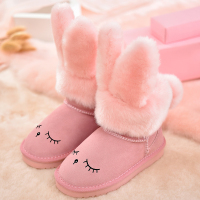 儿童雪地靴真皮女童靴子女孩卡通短靴2018冬新款宝宝加绒保暖棉靴