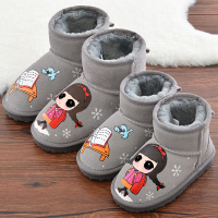 亲子雪地靴女童短靴真皮公主童靴母女鞋卡通手绘鞋宝宝棉靴冬新款